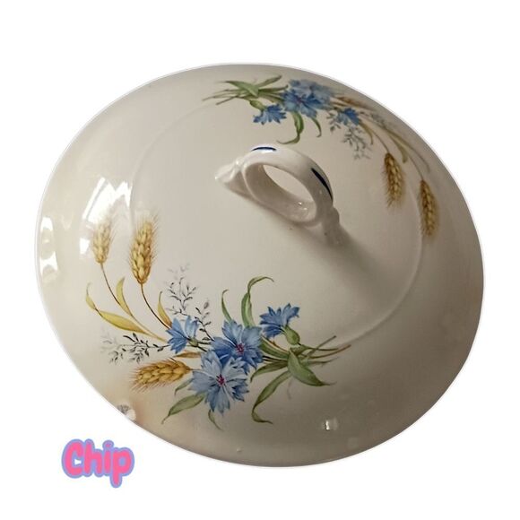 Candle Light American Limoges Covered Vegetable Dish Bowl Golden Wheat Vintage - Picture 2 of 16